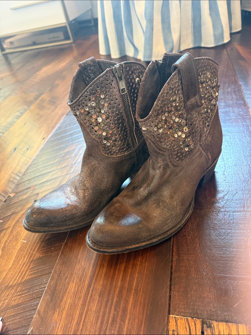 Frye Brown Sequin-Embellished Leather Ankle Boots